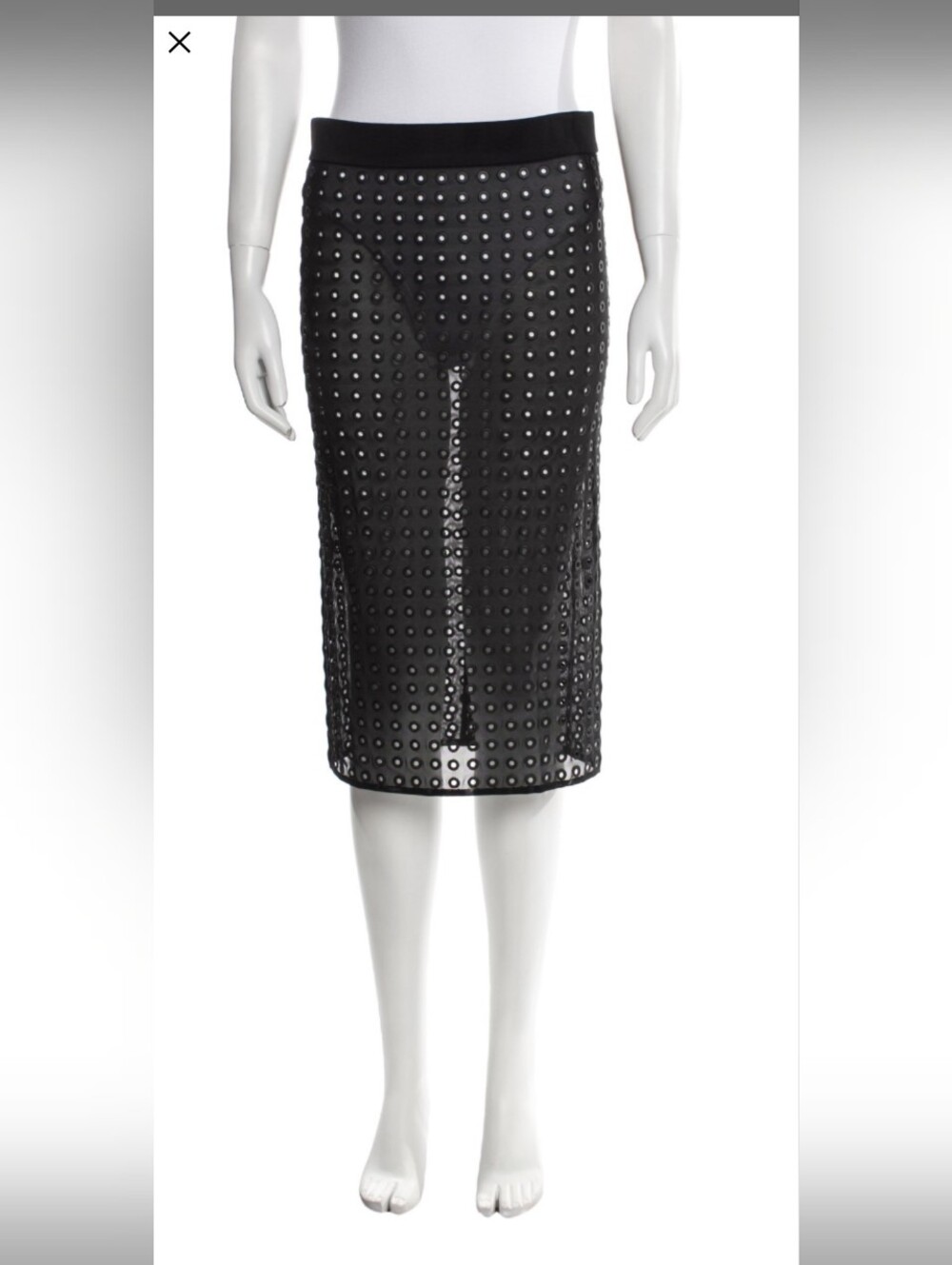 Tom Ford Metal Black Grommet Eyelet Midi Pencil Sheer Skirt Sz 0 IT36